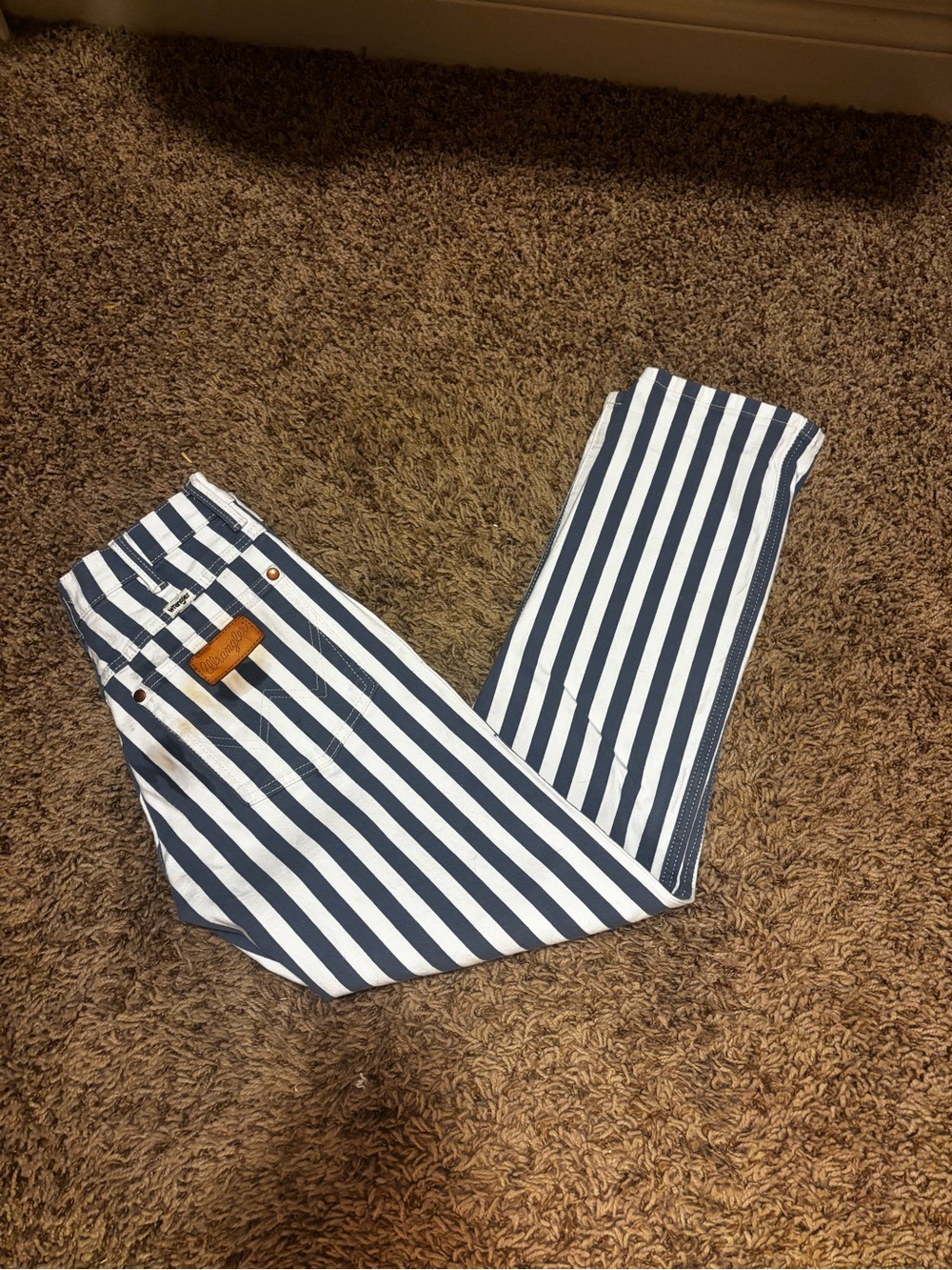 Women's Navy & White Vertical Stripe Bootcut Jeans